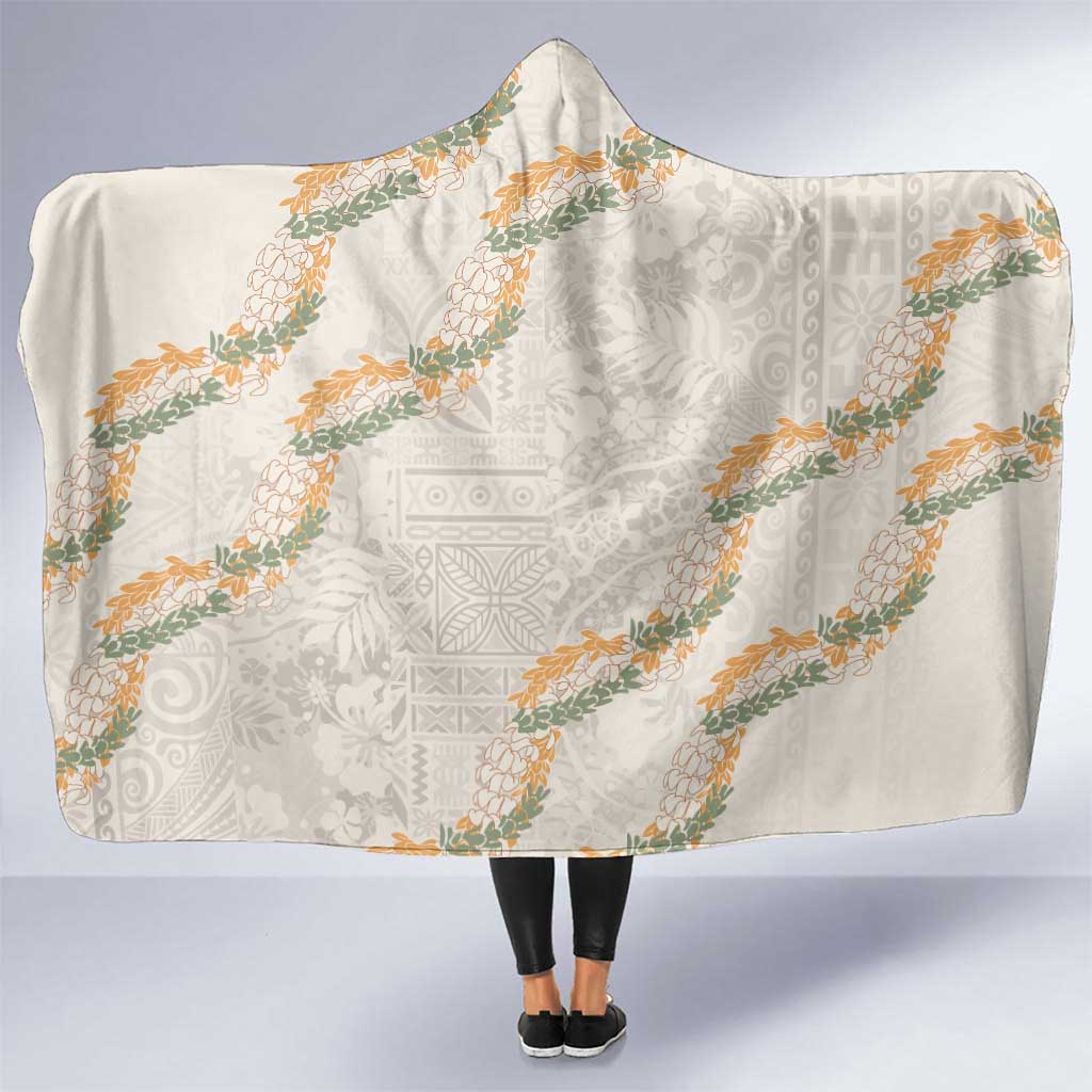 Aloha Pakalana and Puakenikeni Lei Hooded Blanket Beige Hawaiian Pattern LT9 One Size Beige - Polynesian Pride