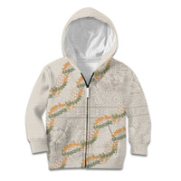 Aloha Pakalana and Puakenikeni Lei Kid Hoodie Beige Hawaiian Pattern