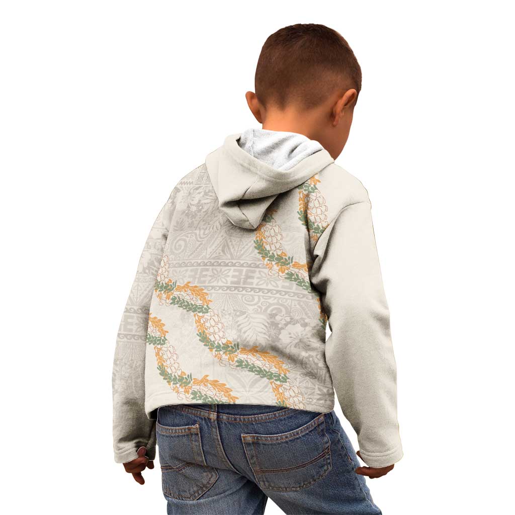 Aloha Pakalana and Puakenikeni Lei Kid Hoodie Beige Hawaiian Pattern