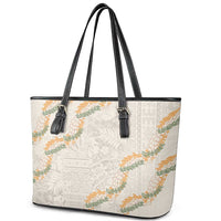 Aloha Pakalana and Puakenikeni Lei Leather Tote Bag Beige Hawaiian Pattern