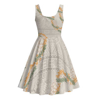 Aloha Pakalana and Puakenikeni Lei Midi Dress Beige Hawaiian Pattern - Polynesian Pride