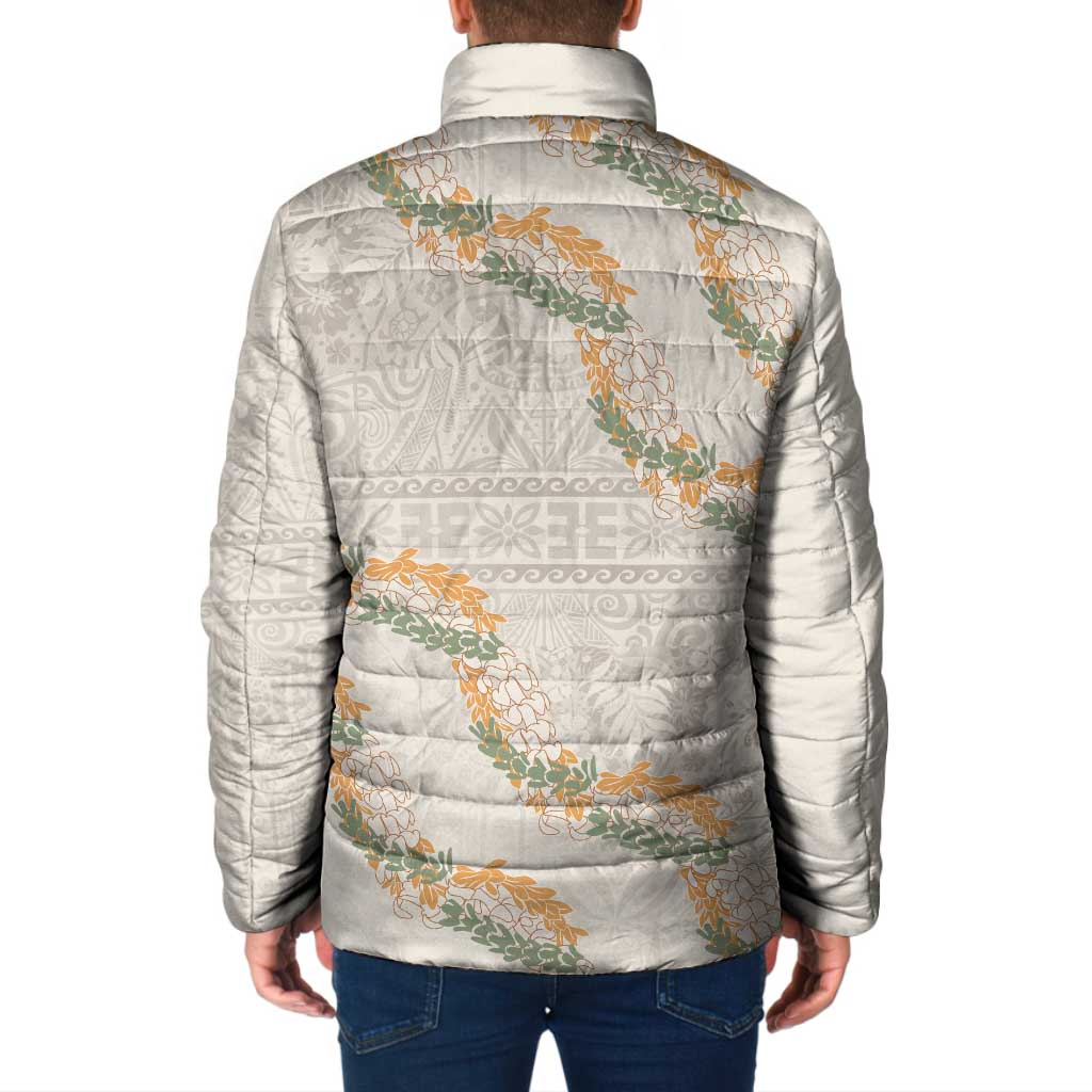 Aloha Pakalana and Puakenikeni Lei Padded Jacket Beige Hawaiian Pattern LT9 - Polynesian Pride