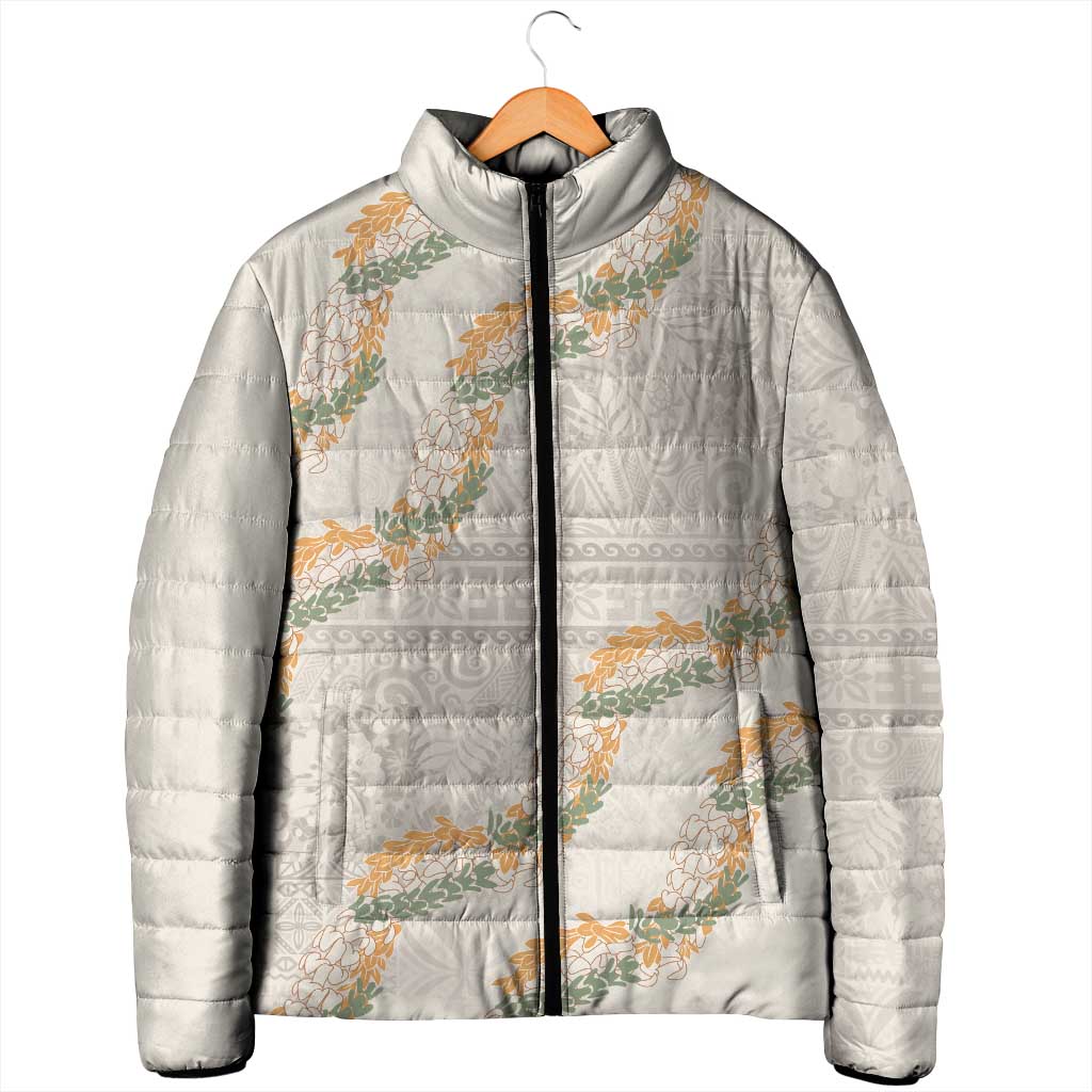 Aloha Pakalana and Puakenikeni Lei Padded Jacket Beige Hawaiian Pattern LT9 - Polynesian Pride