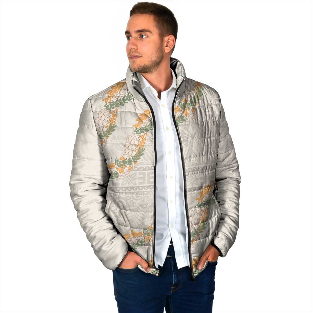 Aloha Pakalana and Puakenikeni Lei Padded Jacket Beige Hawaiian Pattern LT9 - Polynesian Pride