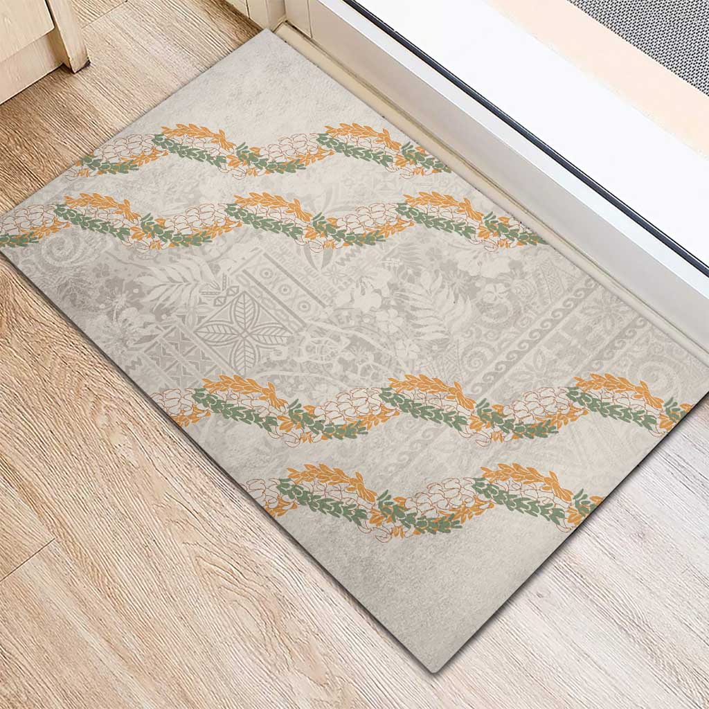 Aloha Pakalana and Puakenikeni Lei Rubber Doormat Beige Hawaiian Pattern LT9 - Polynesian Pride