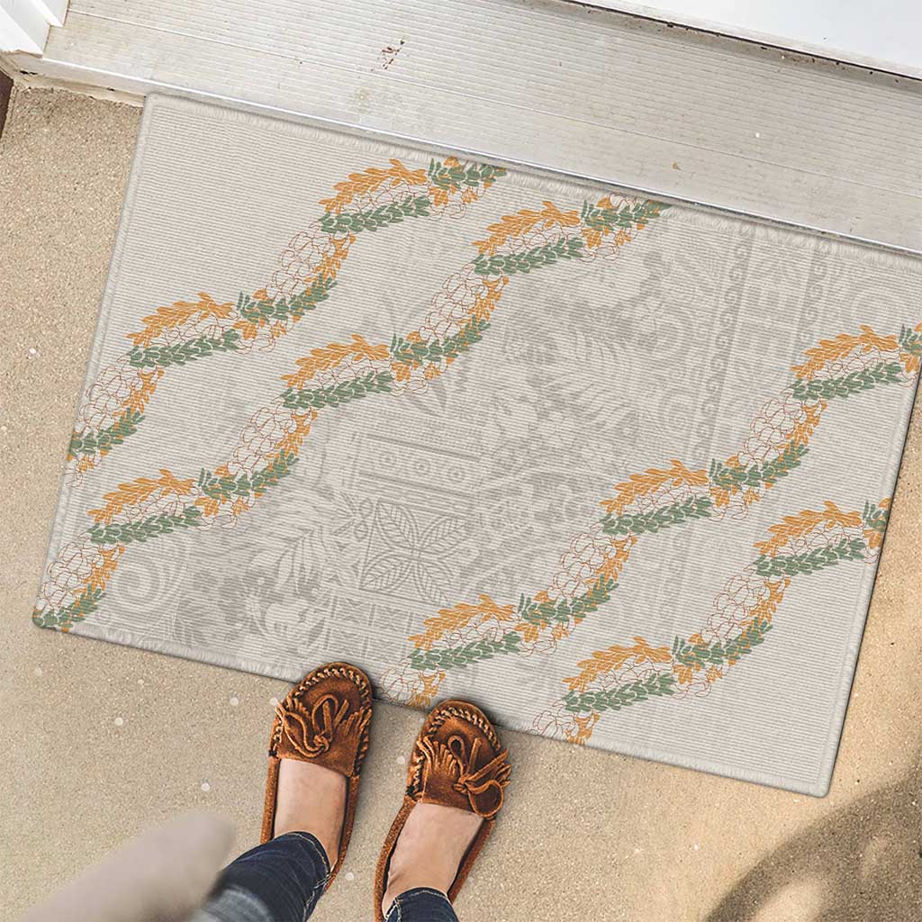 Aloha Pakalana and Puakenikeni Lei Rubber Doormat Beige Hawaiian Pattern LT9 - Polynesian Pride