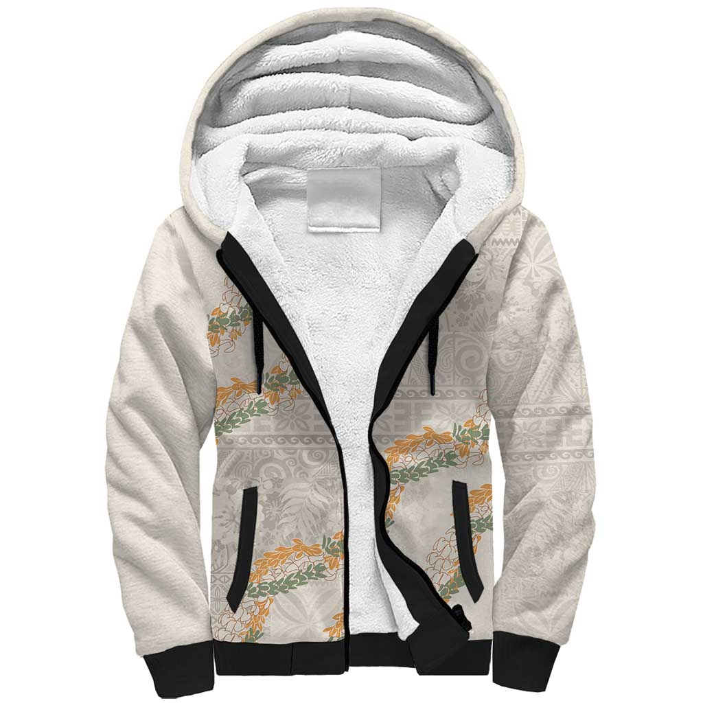 Aloha Pakalana and Puakenikeni Lei Sherpa Hoodie Beige Hawaiian Pattern LT9 Unisex Beige - Polynesian Pride