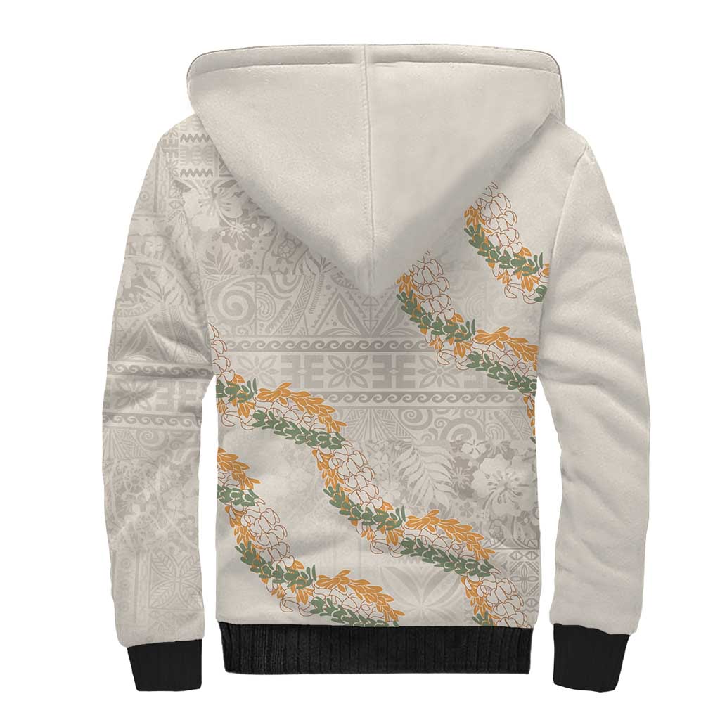 Aloha Pakalana and Puakenikeni Lei Sherpa Hoodie Beige Hawaiian Pattern LT9 - Polynesian Pride