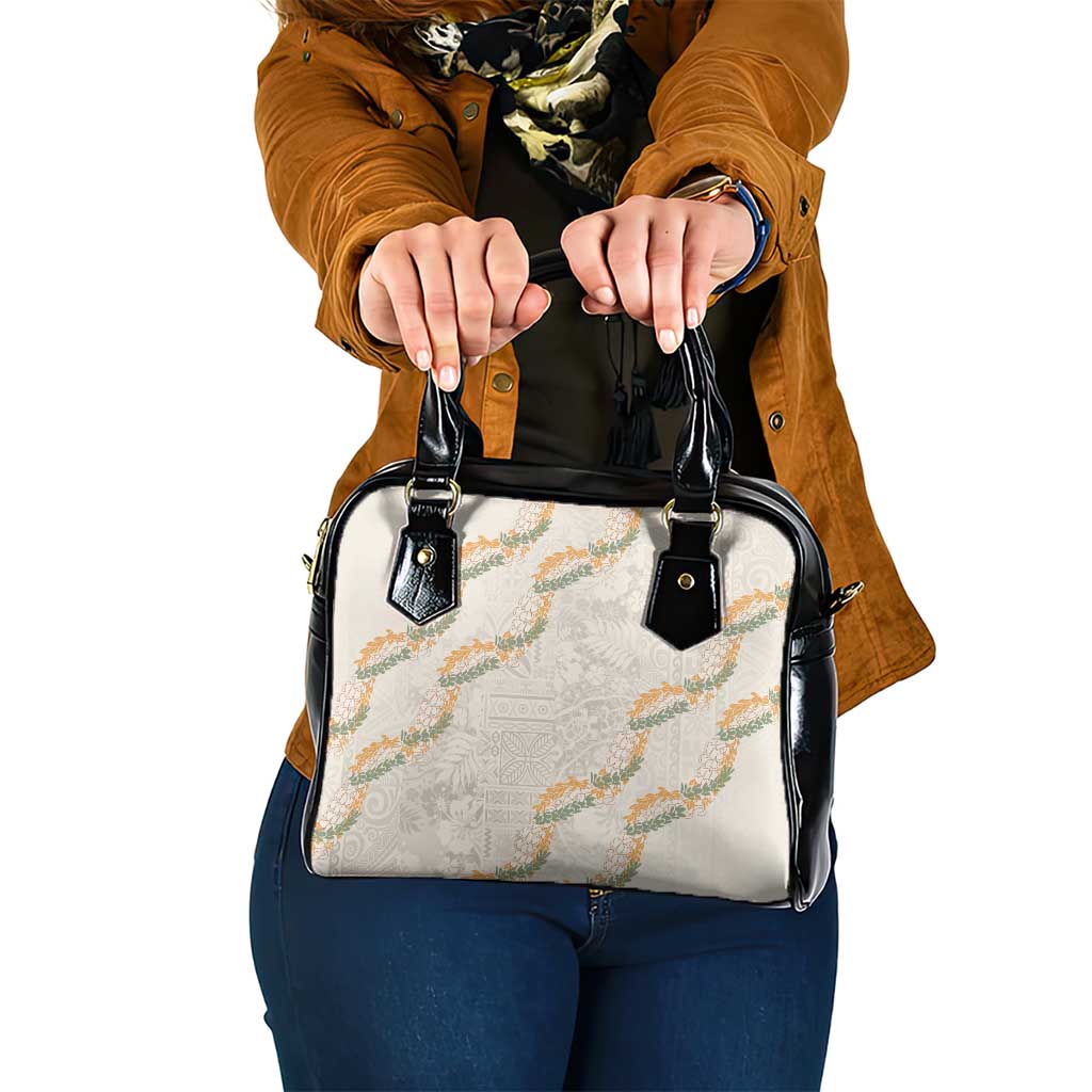 Aloha Pakalana and Puakenikeni Lei Shoulder Handbag Beige Hawaiian Pattern