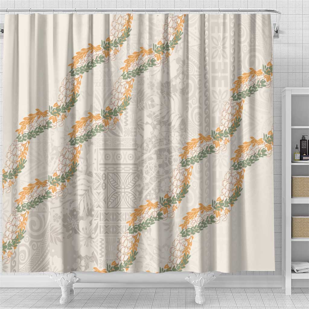 Aloha Pakalana and Puakenikeni Lei Shower Curtain Beige Hawaiian Pattern