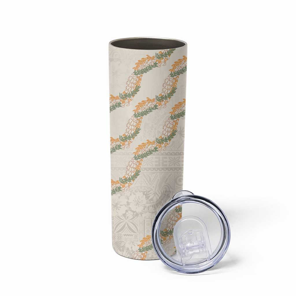 Aloha Pakalana and Puakenikeni Lei Skinny Tumbler Beige Hawaiian Pattern