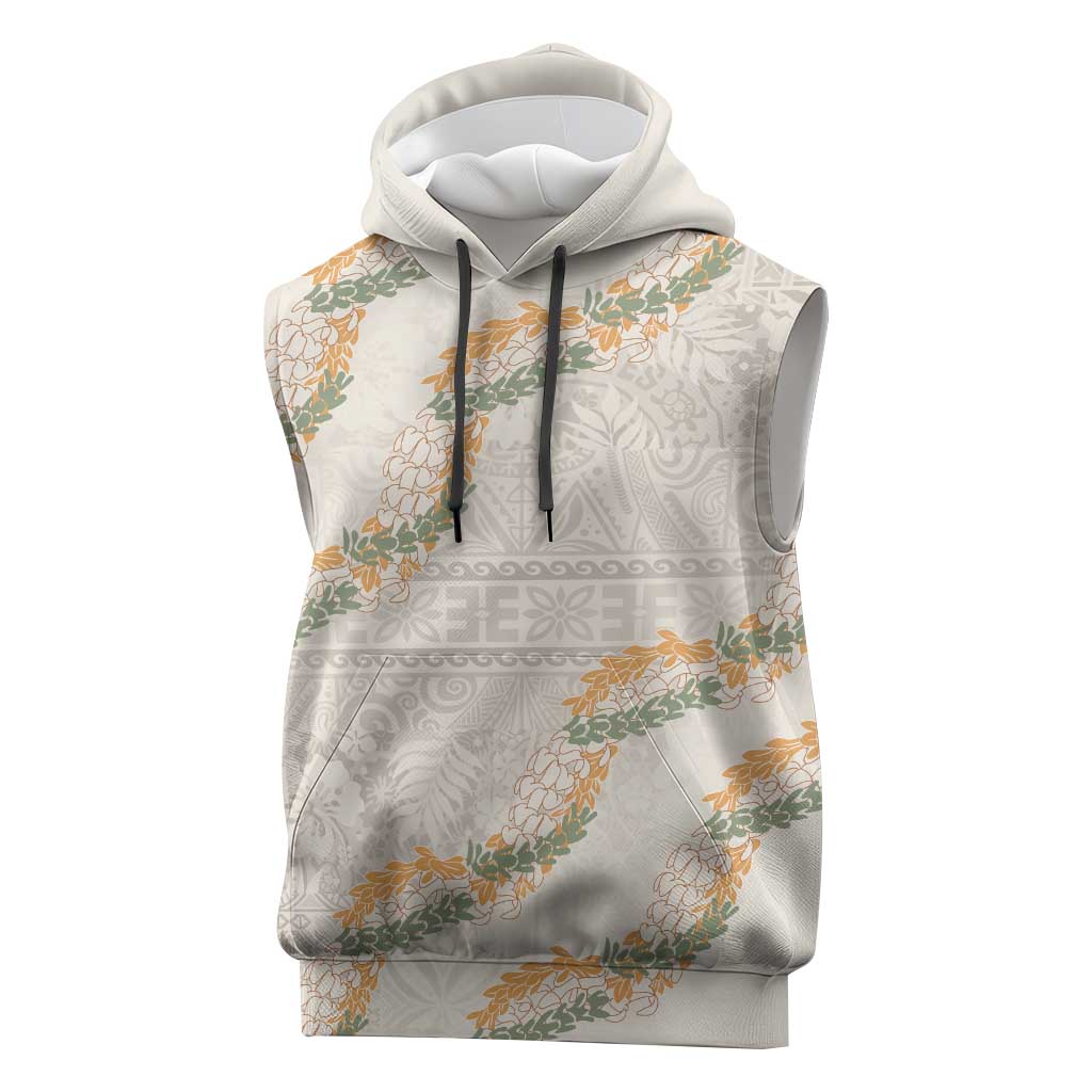 Aloha Pakalana and Puakenikeni Lei Sleeveless Hoodie Beige Hawaiian Pattern LT9 Beige - Polynesian Pride