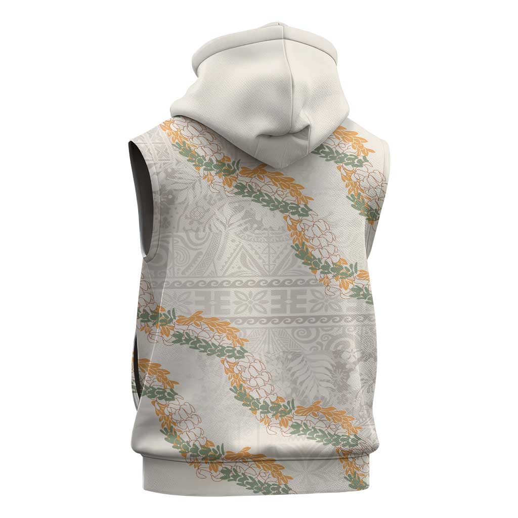 Aloha Pakalana and Puakenikeni Lei Sleeveless Hoodie Beige Hawaiian Pattern LT9 - Polynesian Pride