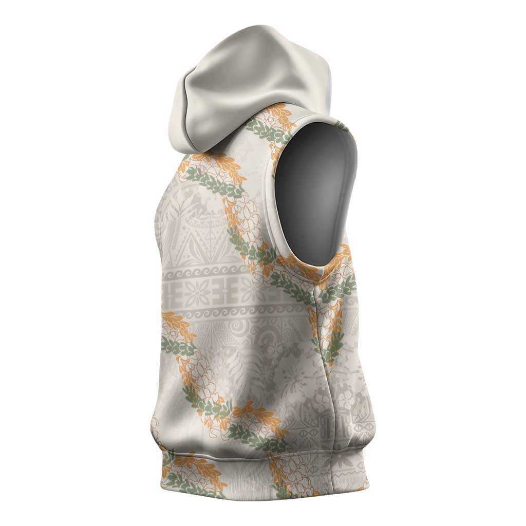 Aloha Pakalana and Puakenikeni Lei Sleeveless Hoodie Beige Hawaiian Pattern LT9 - Polynesian Pride