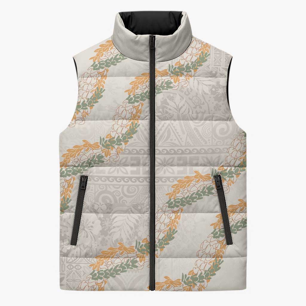 Aloha Pakalana and Puakenikeni Lei Sleeveless Puffer Jacket Beige Hawaiian Pattern LT9 Unisex Beige - Polynesian Pride