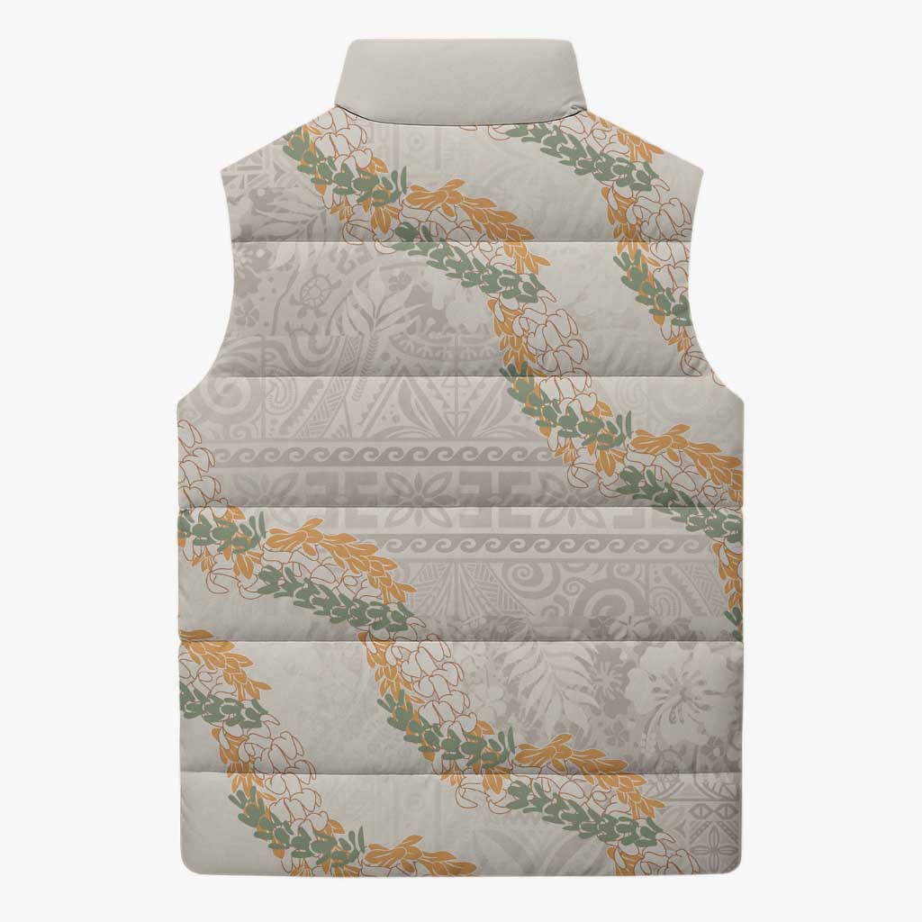 Aloha Pakalana and Puakenikeni Lei Sleeveless Puffer Jacket Beige Hawaiian Pattern LT9 - Polynesian Pride