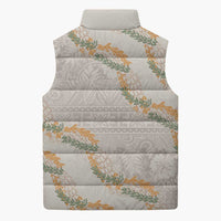 Aloha Pakalana and Puakenikeni Lei Sleeveless Puffer Jacket Beige Hawaiian Pattern LT9 - Polynesian Pride