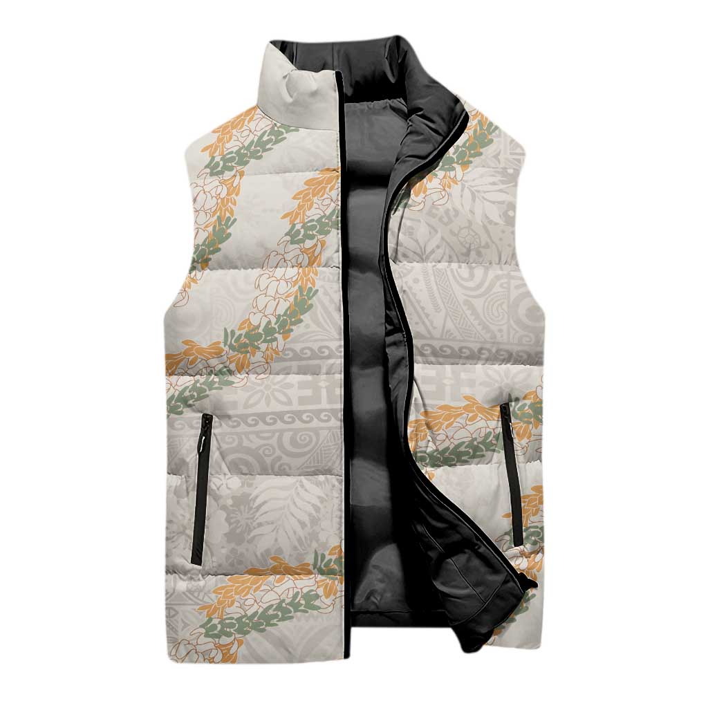 Aloha Pakalana and Puakenikeni Lei Sleeveless Puffer Jacket Beige Hawaiian Pattern LT9 - Polynesian Pride