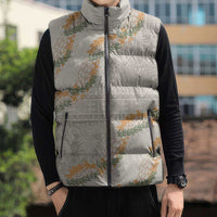 Aloha Pakalana and Puakenikeni Lei Sleeveless Puffer Jacket Beige Hawaiian Pattern LT9 - Polynesian Pride