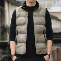 Aloha Pakalana and Puakenikeni Lei Sleeveless Puffer Jacket Beige Hawaiian Pattern LT9 - Polynesian Pride