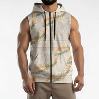 Aloha Pakalana and Puakenikeni Lei Sleeveless Zip Hoodie Beige Hawaiian Pattern LT9 - Polynesian Pride