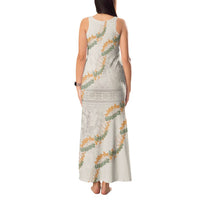 Aloha Pakalana and Puakenikeni Lei Tank Maxi Dress Beige Hawaiian Pattern