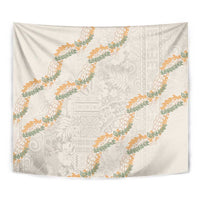 Aloha Pakalana and Puakenikeni Lei Tapestry Beige Hawaiian Pattern