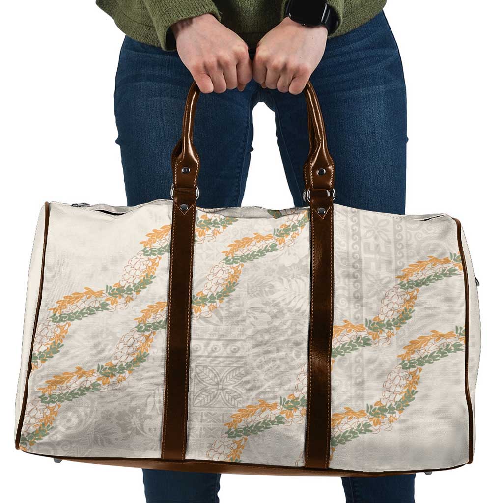 Aloha Pakalana and Puakenikeni Lei Travel Bag Beige Hawaiian Pattern - Polynesian Pride