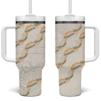 Aloha Pakalana and Puakenikeni Lei Tumbler With Handle Beige Hawaiian Pattern