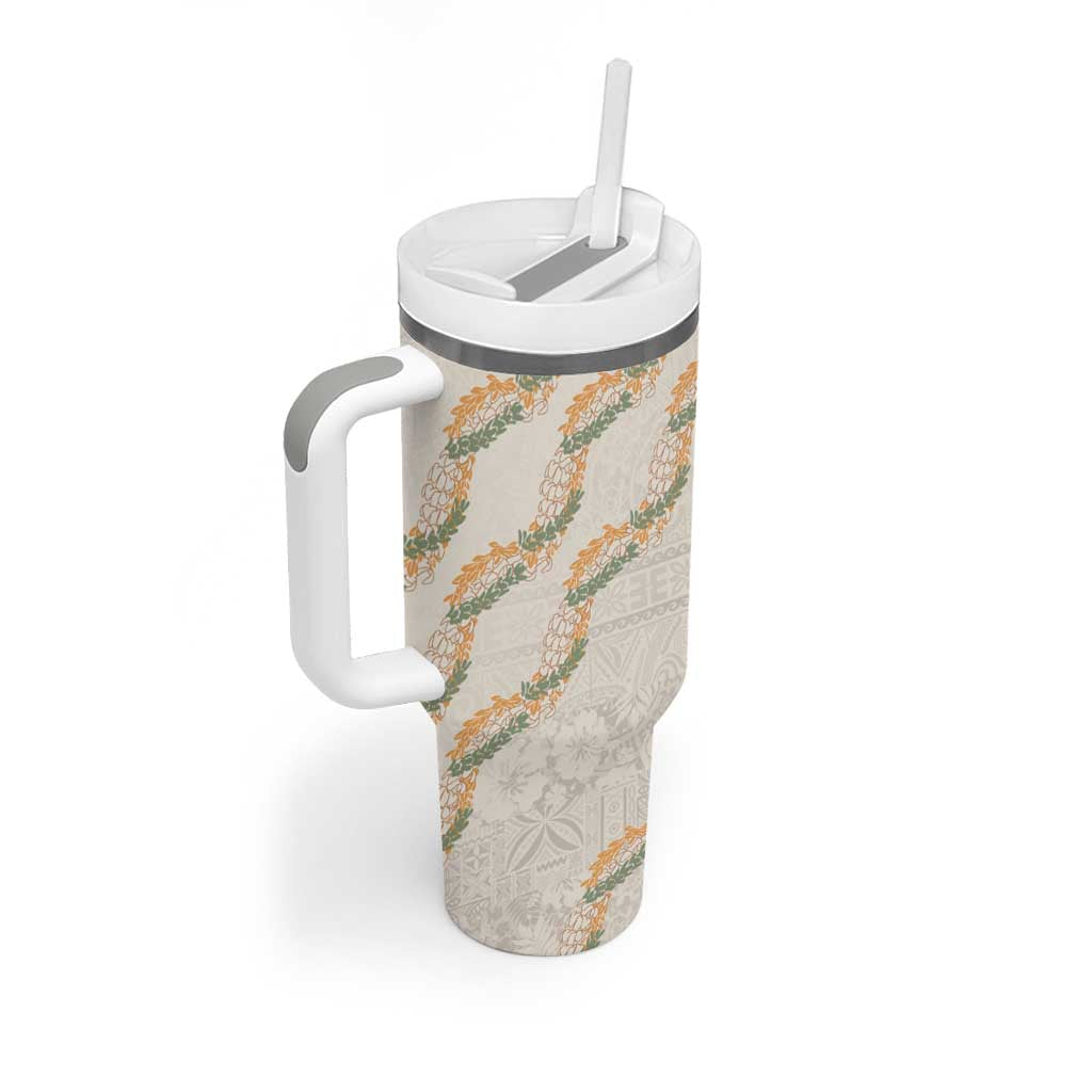 Aloha Pakalana and Puakenikeni Lei Tumbler With Handle Beige Hawaiian Pattern