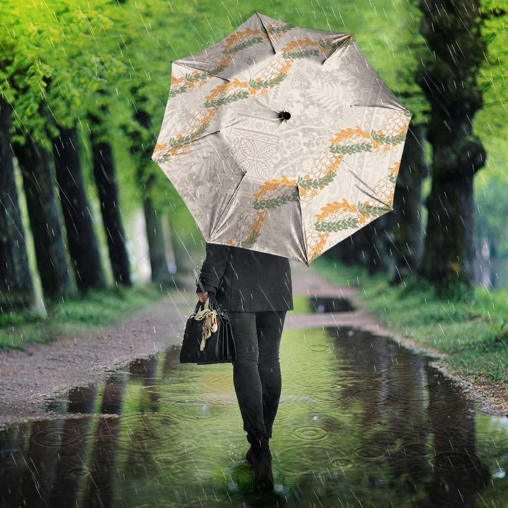 Aloha Pakalana and Puakenikeni Lei Umbrella Beige Hawaiian Pattern LT9 - Polynesian Pride