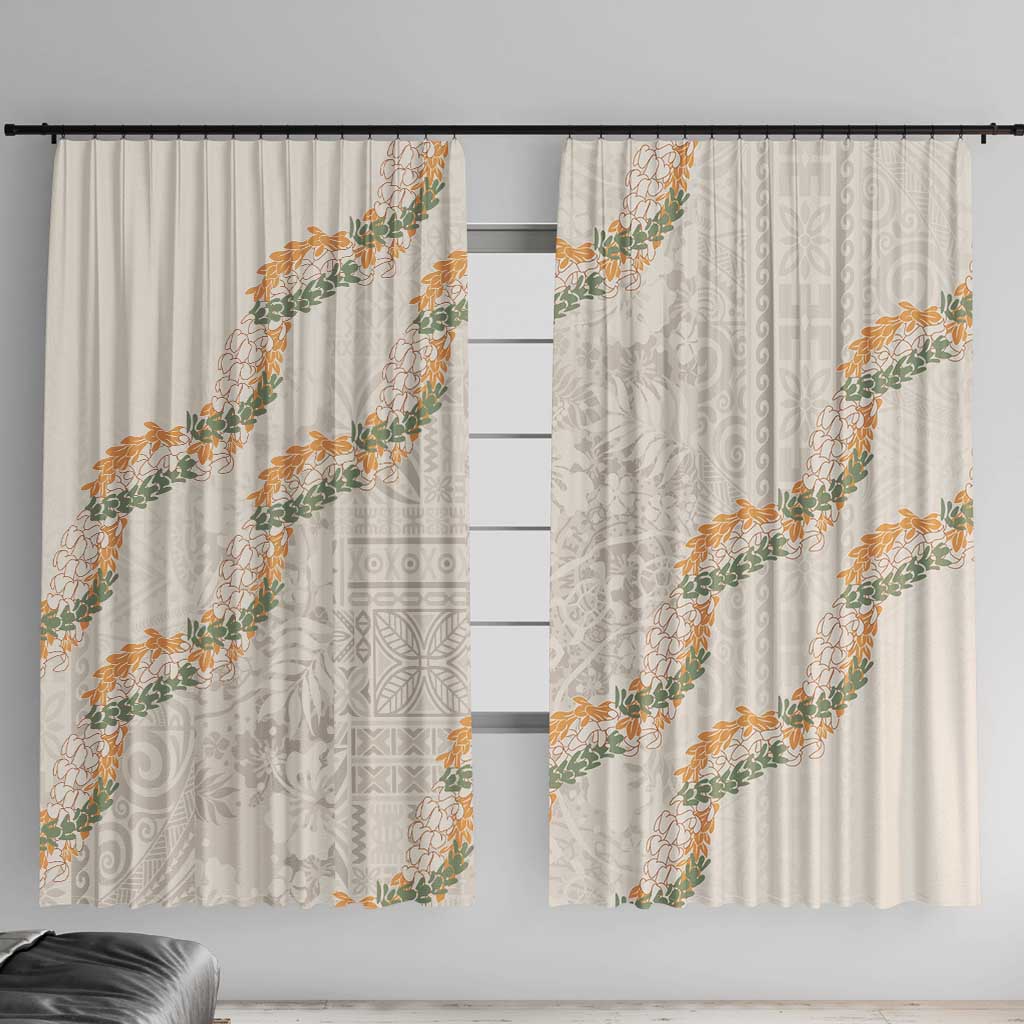 Aloha Pakalana and Puakenikeni Lei Window Curtain Beige Hawaiian Pattern LT9 With Hooks Beige - Polynesian Pride