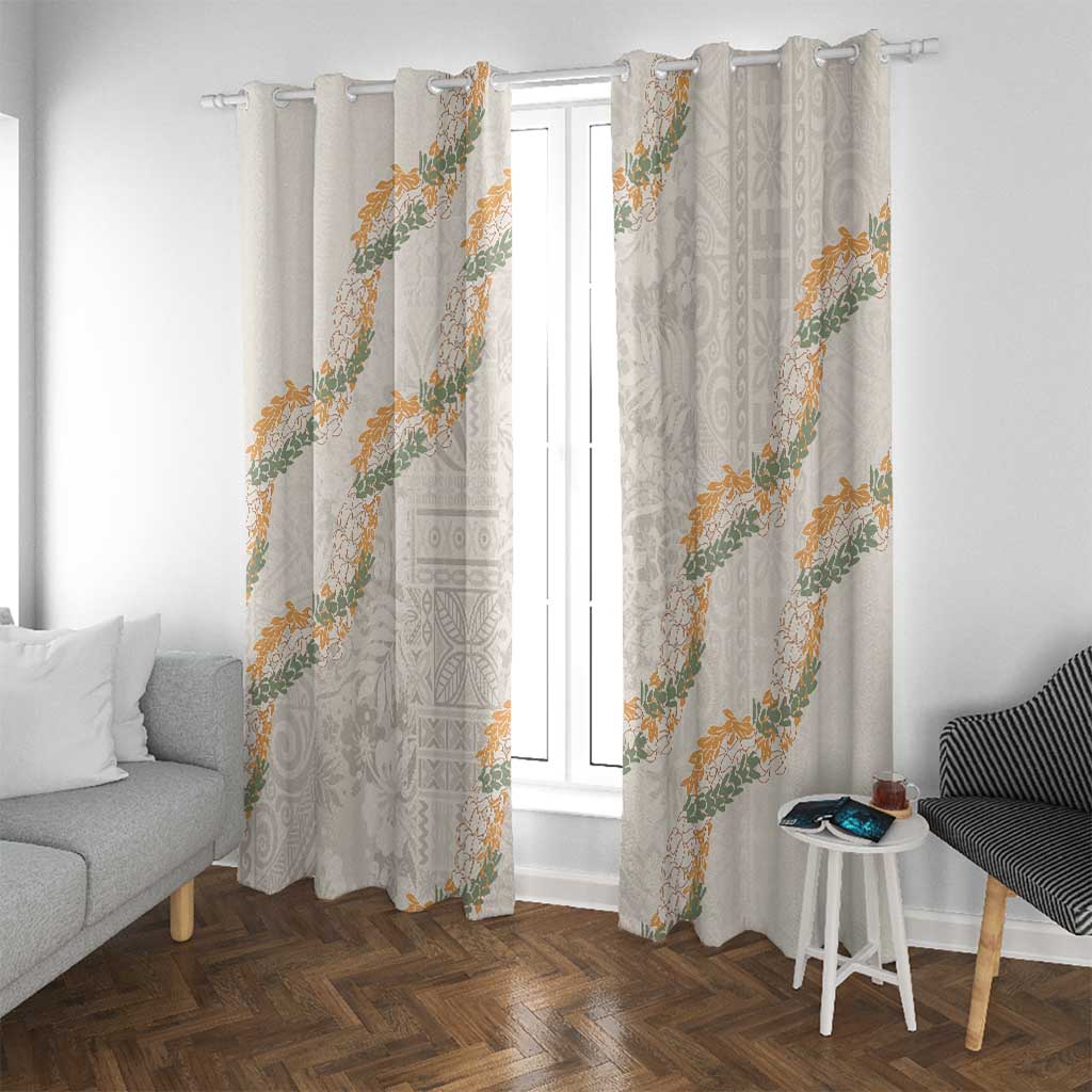 Aloha Pakalana and Puakenikeni Lei Window Curtain Beige Hawaiian Pattern LT9 With Grommets Beige - Polynesian Pride
