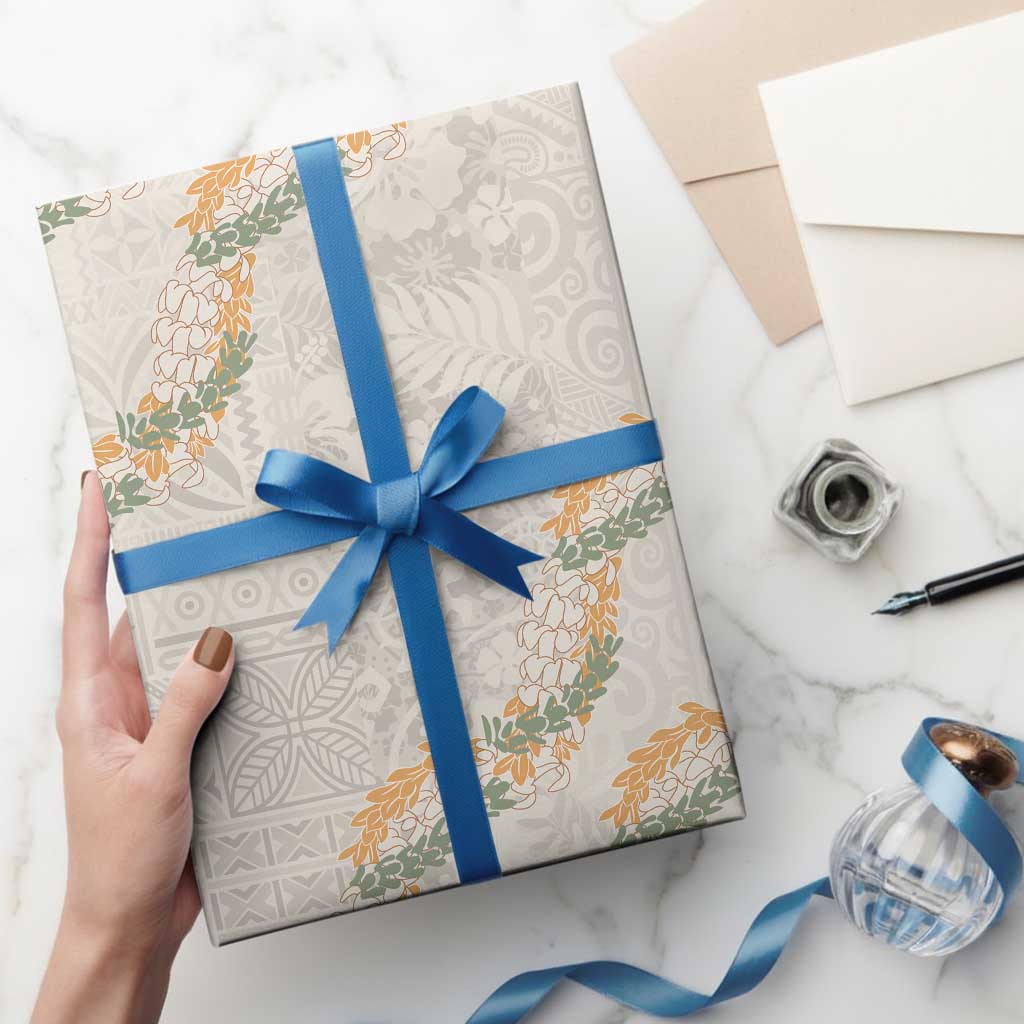 Aloha Pakalana and Puakenikeni Lei Wrapping Paper Beige Hawaiian Pattern - Polynesian Pride