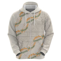 Aloha Pakalana and Puakenikeni Lei Zip Hoodie Beige Hawaiian Pattern