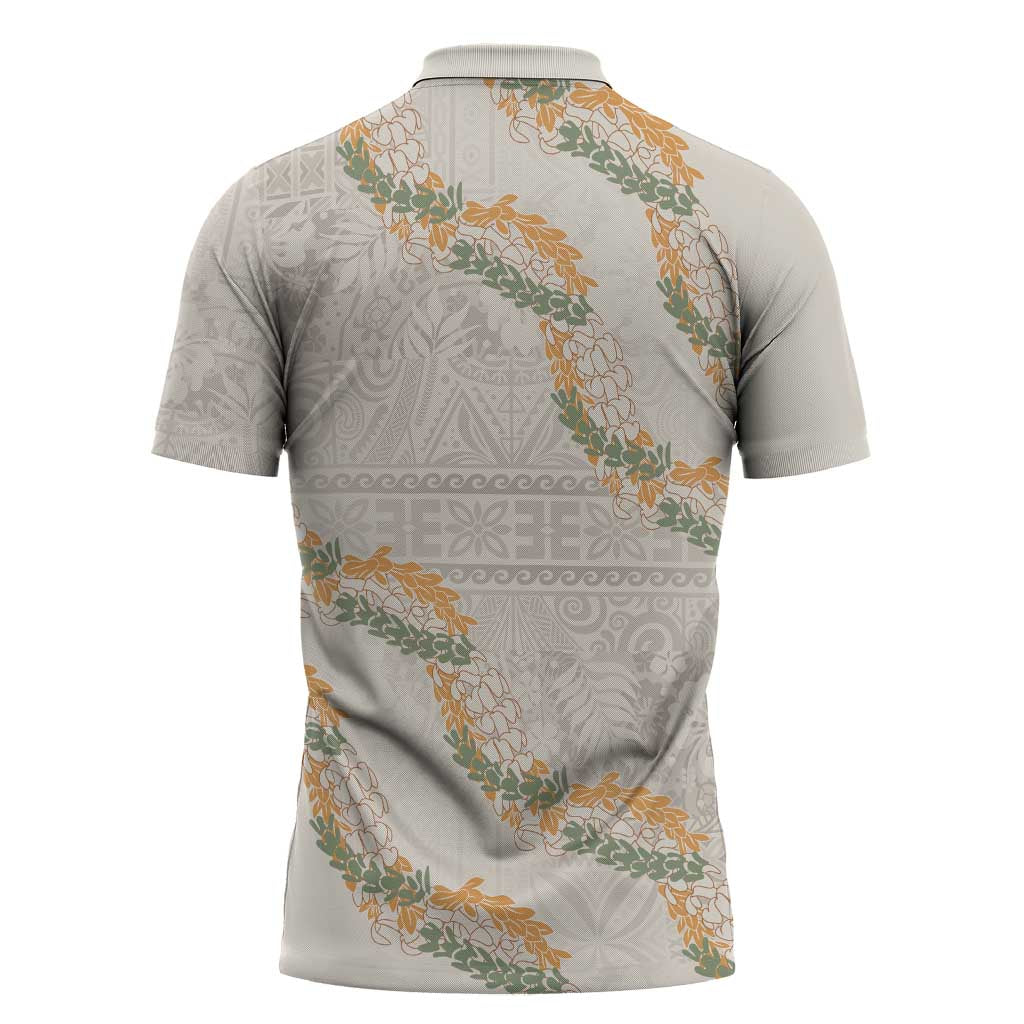 Aloha Pakalana and Puakenikeni Lei Zipper Polo Shirt Beige Hawaiian Pattern - Polynesian Pride