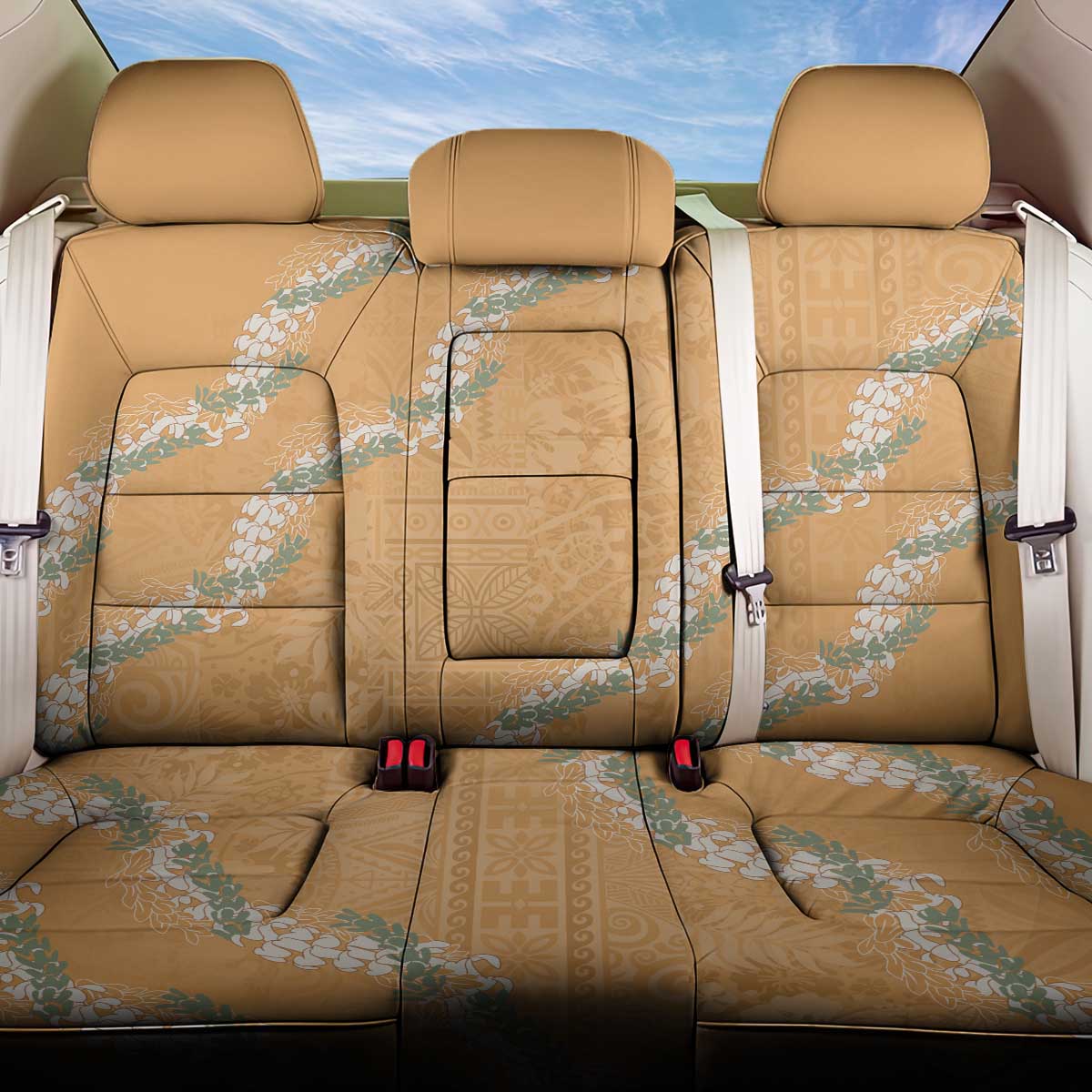 Aloha Pakalana and Puakenikeni Lei Back Car Seat Cover Gold Hawaiian Pattern