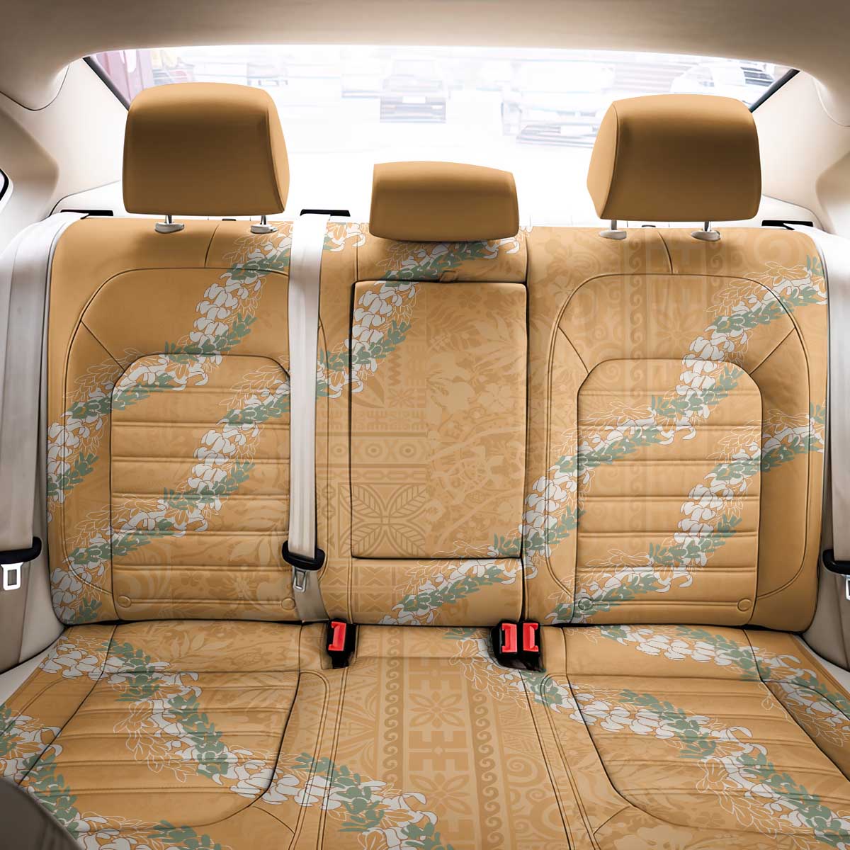 Aloha Pakalana and Puakenikeni Lei Back Car Seat Cover Gold Hawaiian Pattern