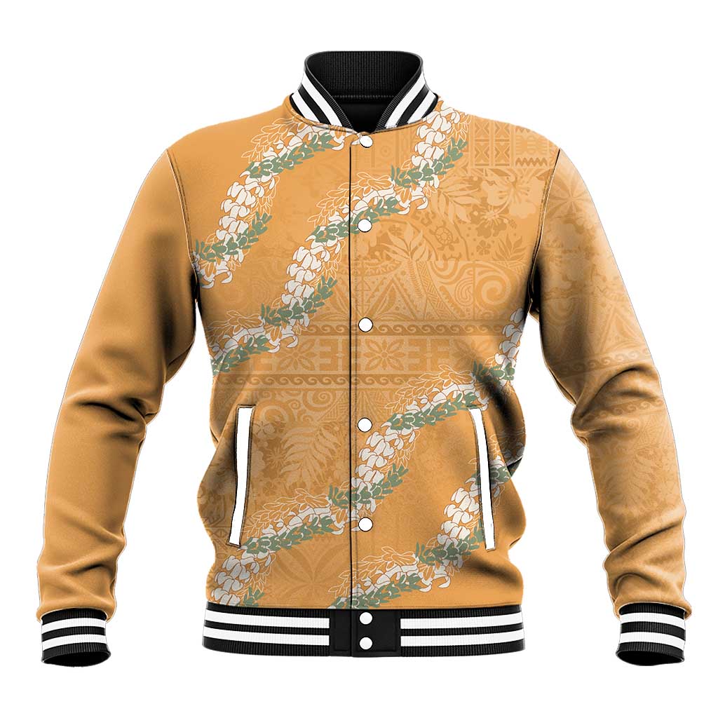 Aloha Pakalana and Puakenikeni Lei Baseball Jacket Gold Hawaiian Pattern LT9 Unisex Gold - Polynesian Pride