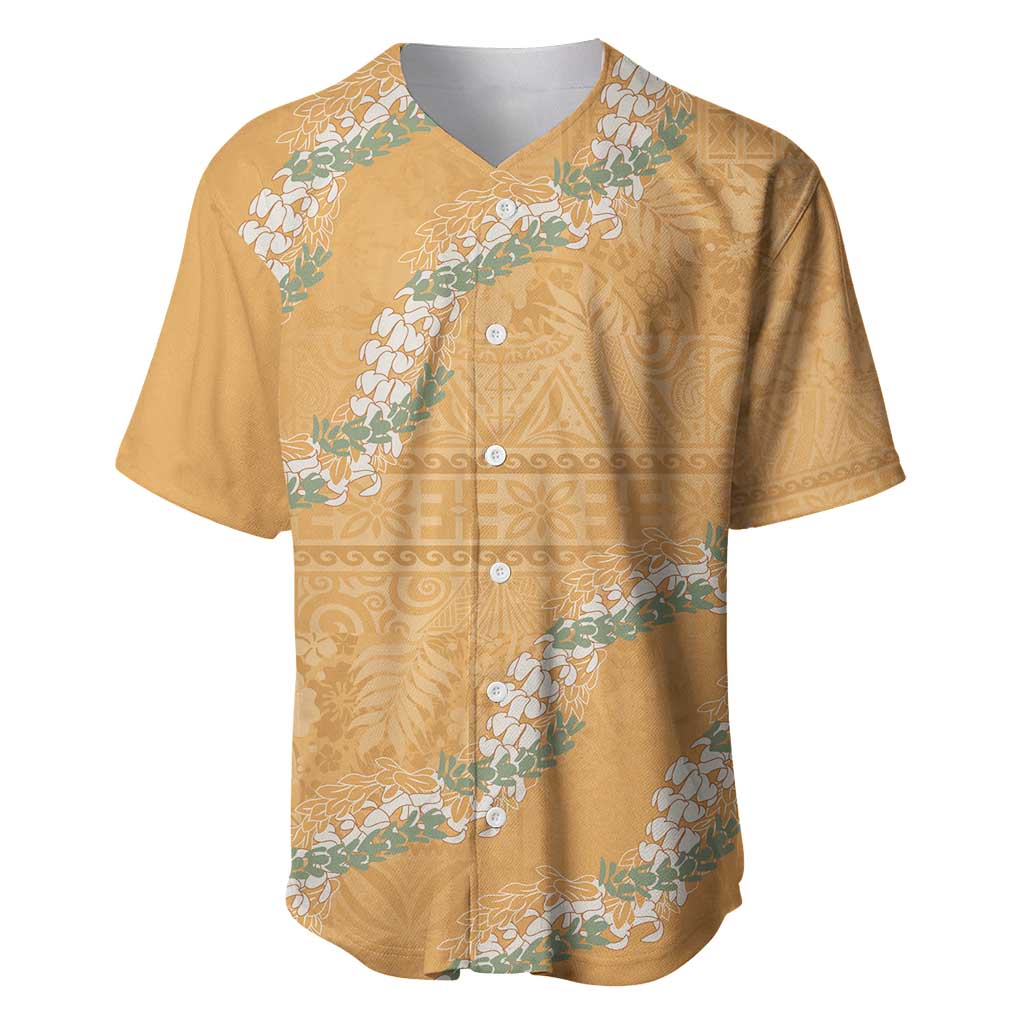 Aloha Pakalana and Puakenikeni Lei Baseball Jersey Gold Hawaiian Pattern