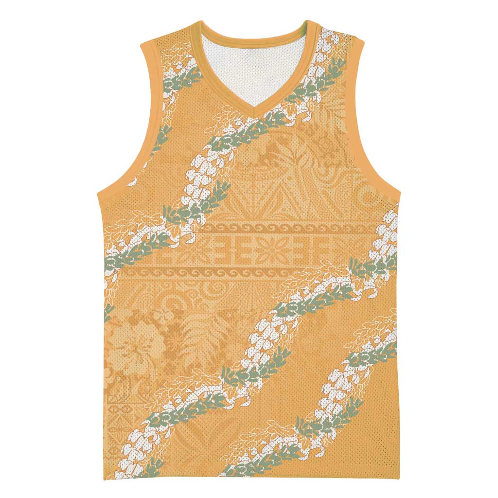 Aloha Pakalana and Puakenikeni Lei Basketball Jersey Gold Hawaiian Pattern LT9 Unisex Gold - Polynesian Pride
