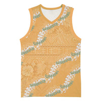 Aloha Pakalana and Puakenikeni Lei Basketball Jersey Gold Hawaiian Pattern LT9 Unisex Gold - Polynesian Pride