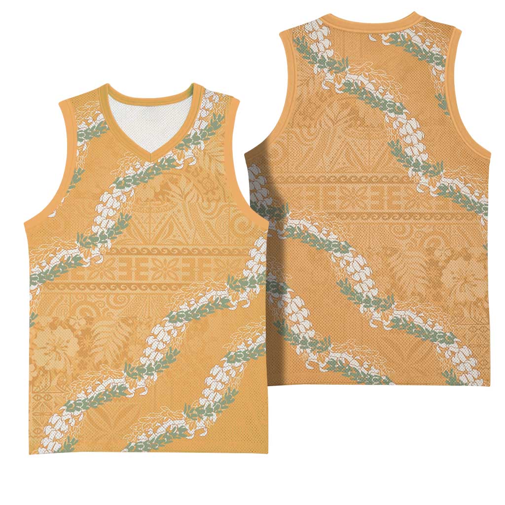 Aloha Pakalana and Puakenikeni Lei Basketball Jersey Gold Hawaiian Pattern LT9 - Polynesian Pride