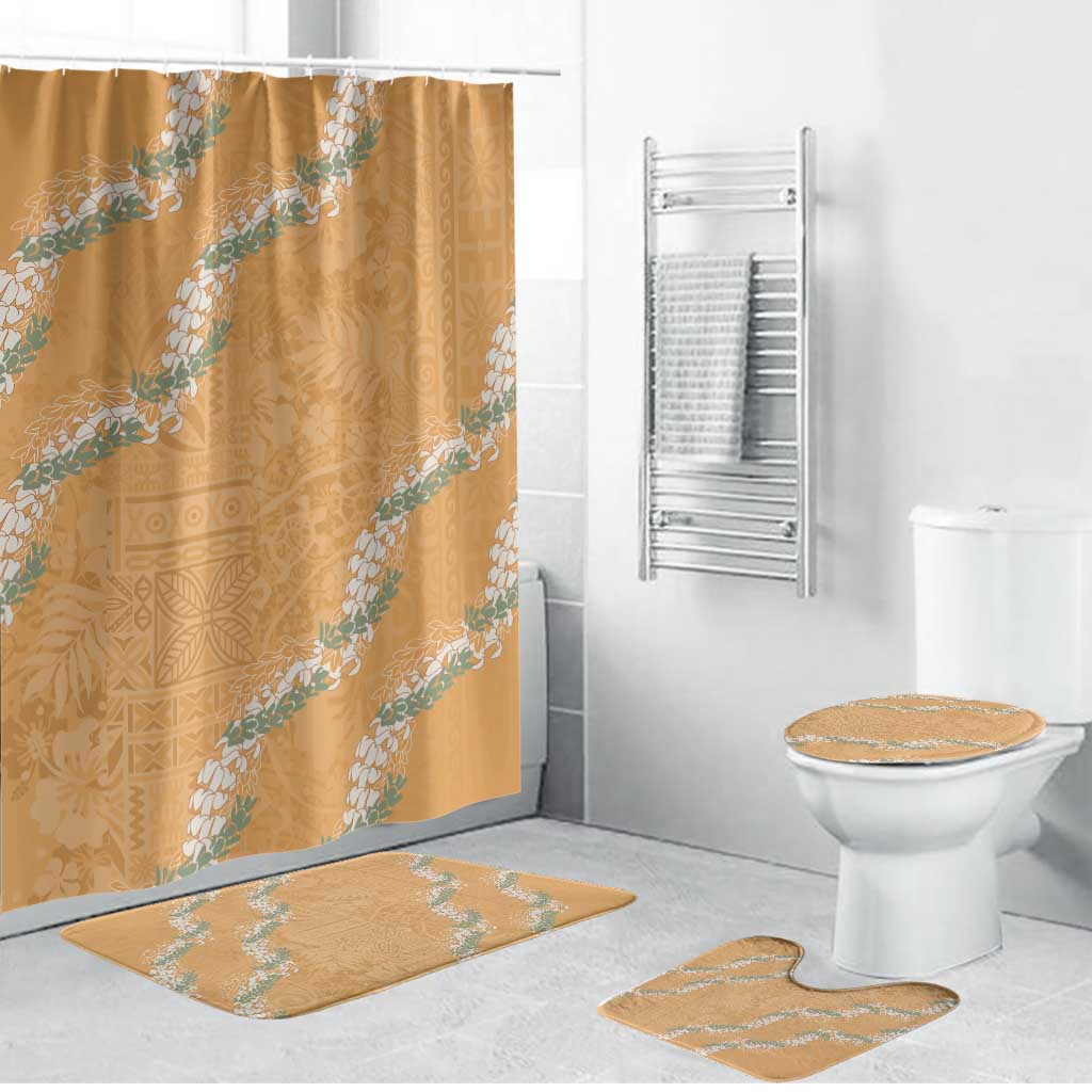 Aloha Pakalana and Puakenikeni Lei Bathroom Set Gold Hawaiian Pattern - Polynesian Pride