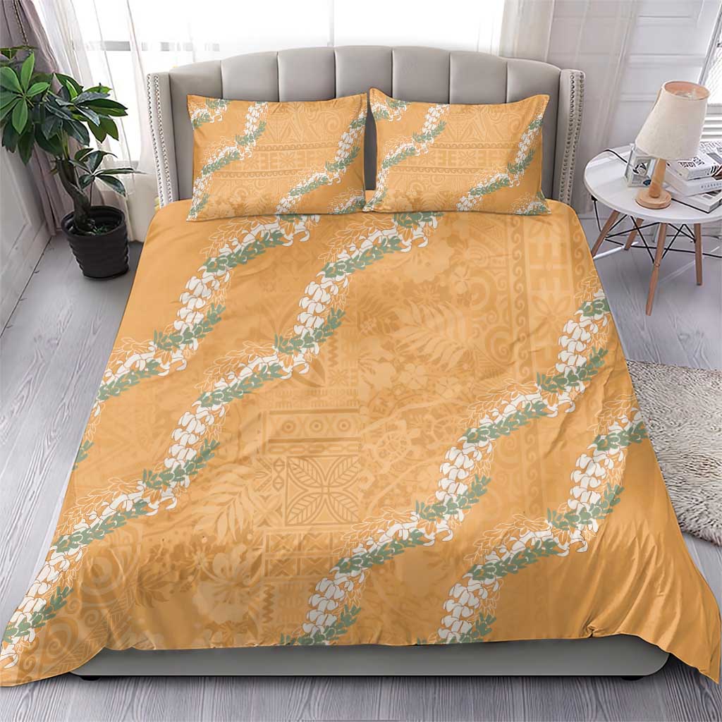 Aloha Pakalana and Puakenikeni Lei Bedding Set Gold Hawaiian Pattern