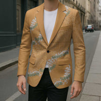 Aloha Pakalana and Puakenikeni Lei Blazer Gold Hawaiian Pattern LT9 - Polynesian Pride
