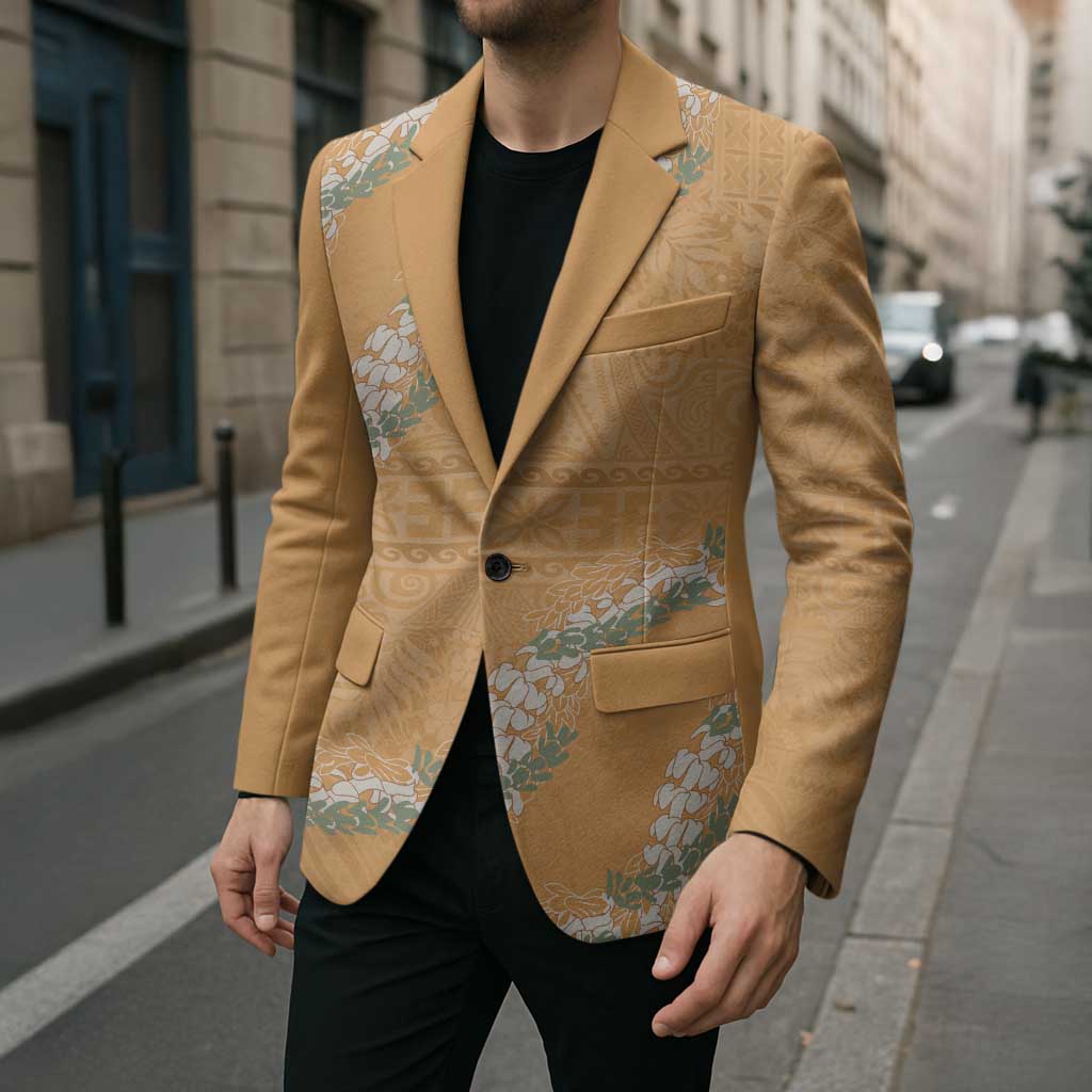 Aloha Pakalana and Puakenikeni Lei Blazer Gold Hawaiian Pattern LT9 - Polynesian Pride