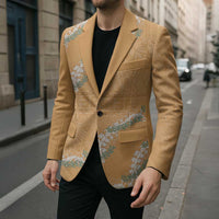 Aloha Pakalana and Puakenikeni Lei Blazer Gold Hawaiian Pattern LT9 - Polynesian Pride