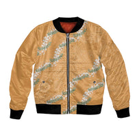 Aloha Pakalana and Puakenikeni Lei Bomber Jacket Gold Hawaiian Pattern