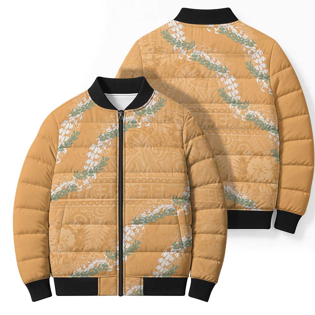 Aloha Pakalana and Puakenikeni Lei Bomber Puffer Jacket Gold Hawaiian Pattern LT9 - Polynesian Pride